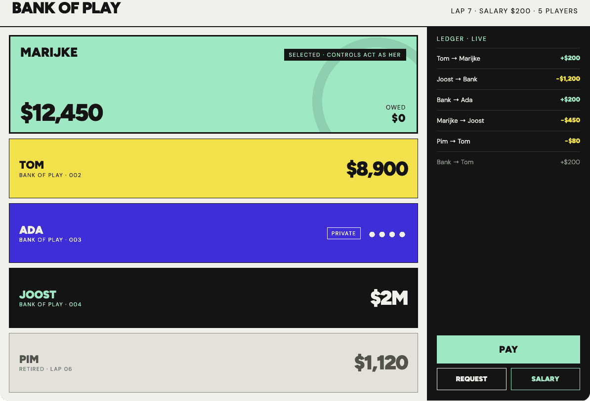 The table screen on an iPad in the Play Mint theme